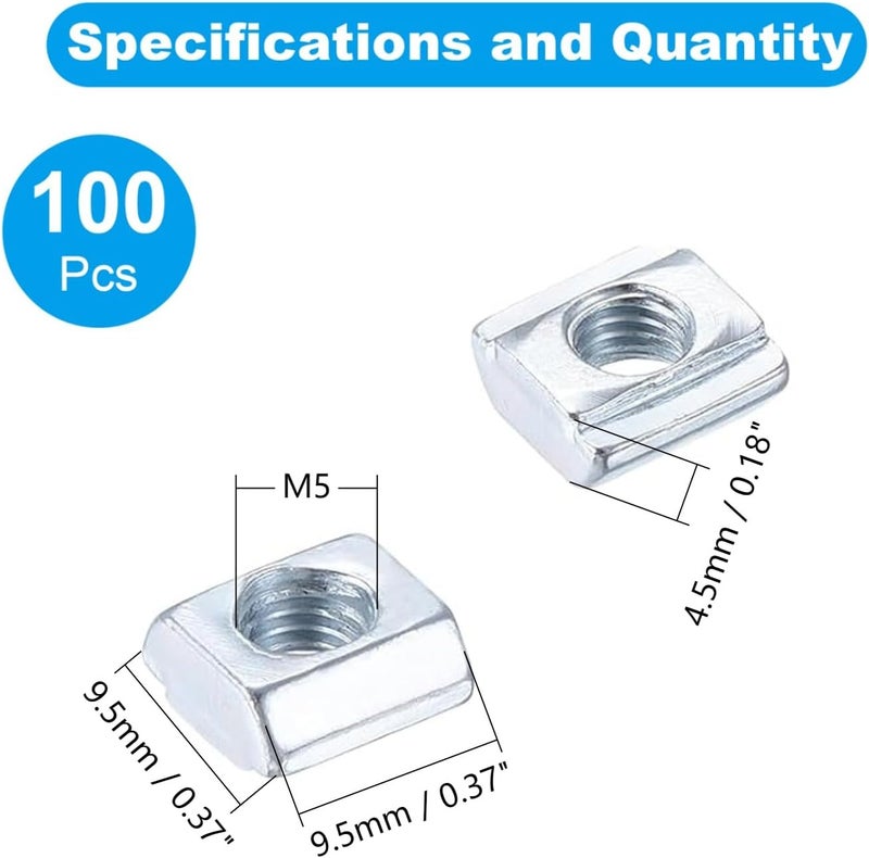 Yinpecly 100Pcs 2020 Series M5 Sliding T Nuts Metric M5 Thread Slide in T-Nut for 20x20 Standard 6mm T-Slot Aluminum Extrusion Profile - Image 2
